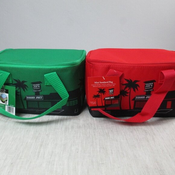 2 x Trader Joe's Mini Insulated Cooler Tote Bag Large Red and Green 1.5 Gallon - Picture 9 of 9